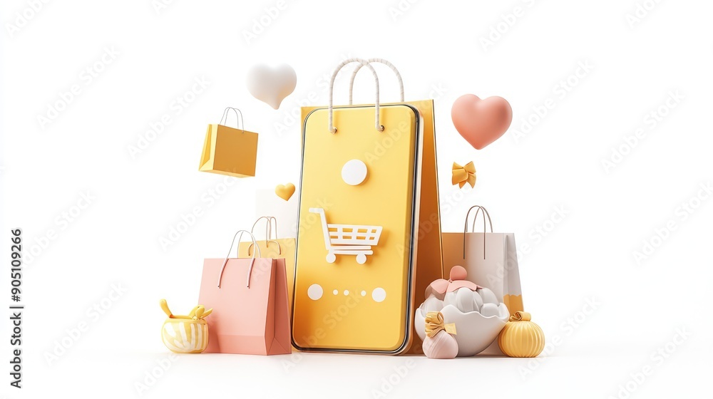 Poster digital shopping experience - high-quality 3d visualization of modern and vibrant shopping app ui, g