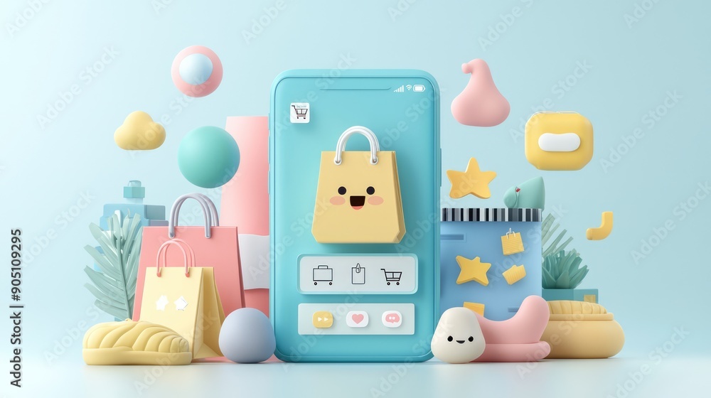 Poster modern and vibrant 3d shopping app ui design | high-quality digital visualization for e-commerce pla