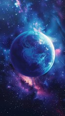 Fototapeta premium Colorful Cosmic Background with a Central Blue Planet, Symbolizing the Wonders of Space Exploration and Celestial Beauty