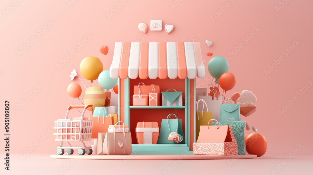Poster futuristic online shopping experience - realistic 3d ui design for vibrant virtual store interaction