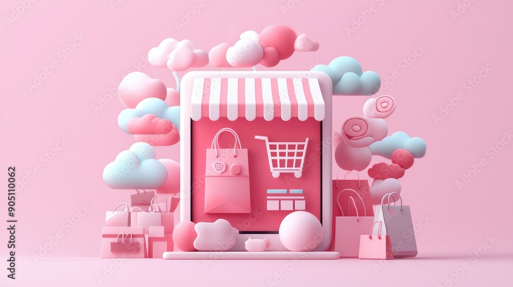 Poster futuristic online shopping interface in 3d - high-quality rendering with sleek design, generative ai
