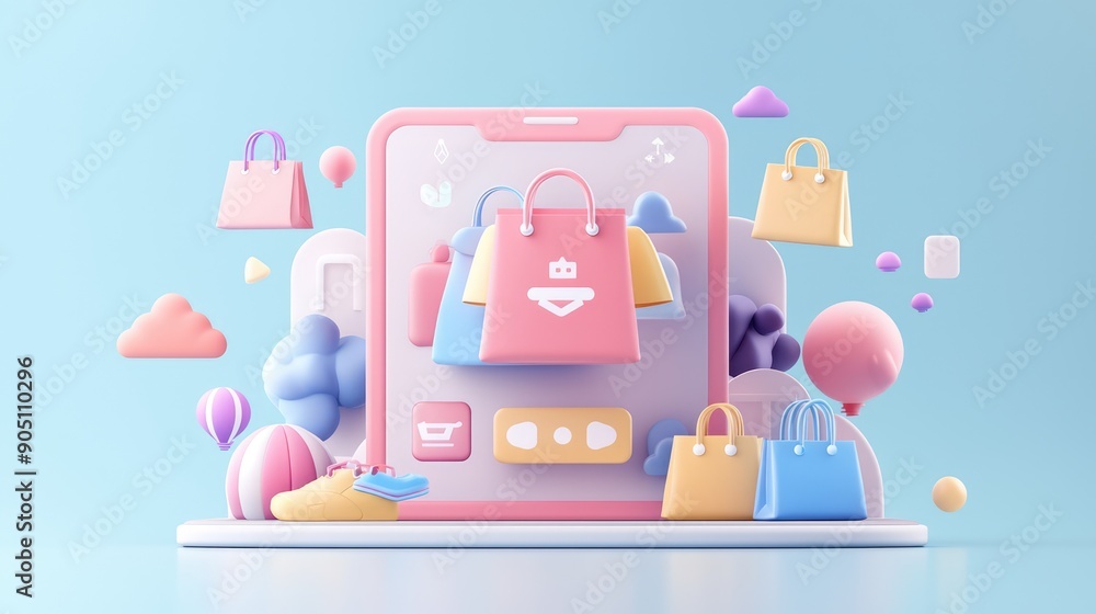 Aufkleber futuristic online shopping interface - high-resolution 3d rendered ui with sleek design for seamless