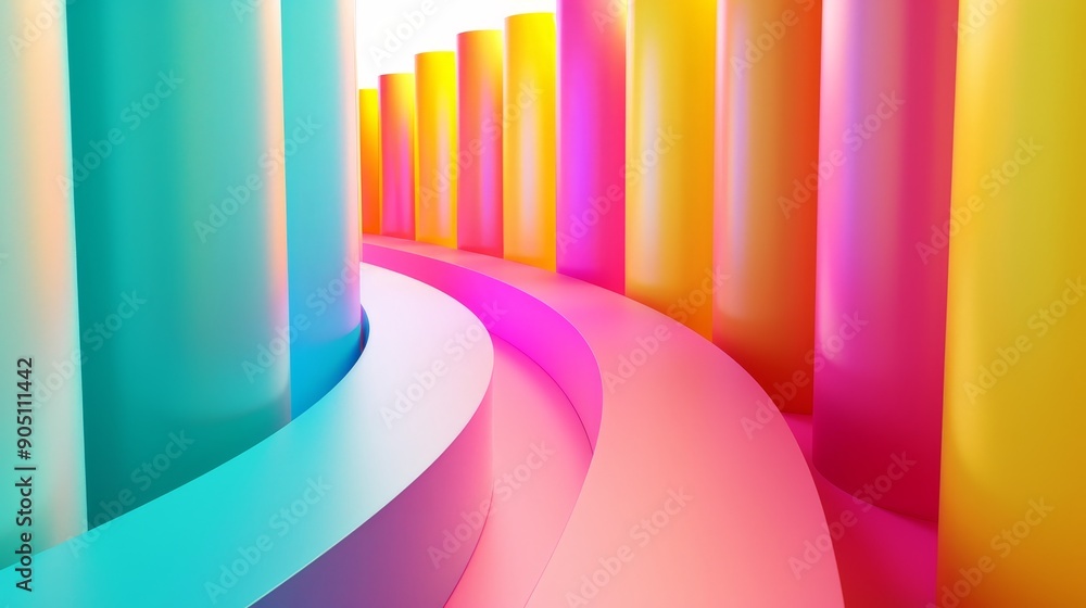 Poster abstract colorful 3d background with curved lines and bright colors.