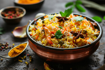 Fototapeta premium Indian chicken biryani. Spicy chicken curry