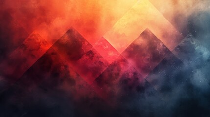 A mesmerizing and captivating abstract depiction of majestic mountains enveloped in vibrant colors and soft mist