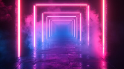 Futuristic Neon-Lit Tunnel in Vibrant Colors