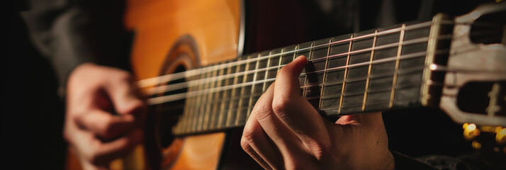 Fototapeta premium A man plays the guitar at the International Guitar Festival.