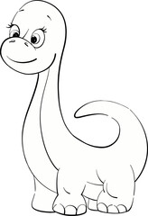 Vector Diplodocus. Cute dinosaur for nursery, newborn. Cartoon animal for kids design. Black line silhouette for circuit