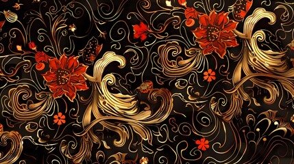 Background of Javanese batik motif pattern, Indonesian batik motifs with very distinctive plant patterns