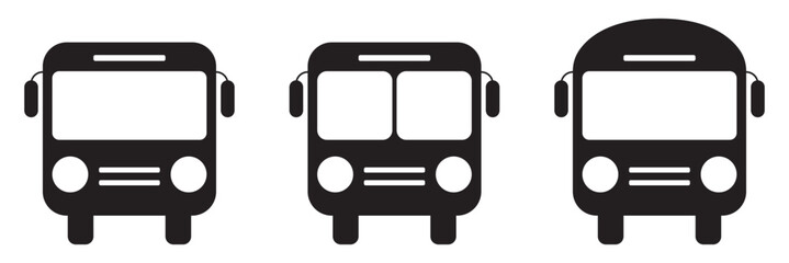 Bus vector icon. Public regular transport symbol. Black silhouette. Front view. Traveling by bus.