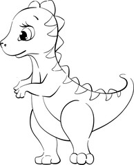 Vector cute dino tyrannosaur for nursery, newborn. Cartoon animal for kids design. Black silhouette for circuit