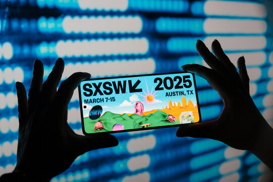 August 1, 2024, Paraguay. In this photo illustration, the South by Southwest (SXSW) 2025 logo is displayed on a smartphone screen.