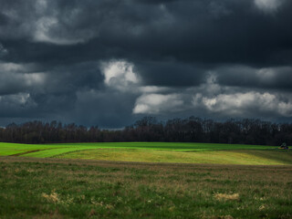 Dramatyczne chmury nad wiosennym polem © Robert
