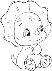 Vector baby dino. Clipart for baby shower, nursery, decor, stickers, prints with historical animals. Black silhouette for circuit