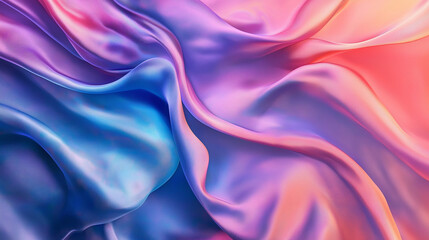 Obraz premium Vibrant and fluid representation of wavy, silky fabric in hues of pink, blue, and purple. The fabric appears to be in motion, with folds and creases creating a dynamic and visually captivating pattern