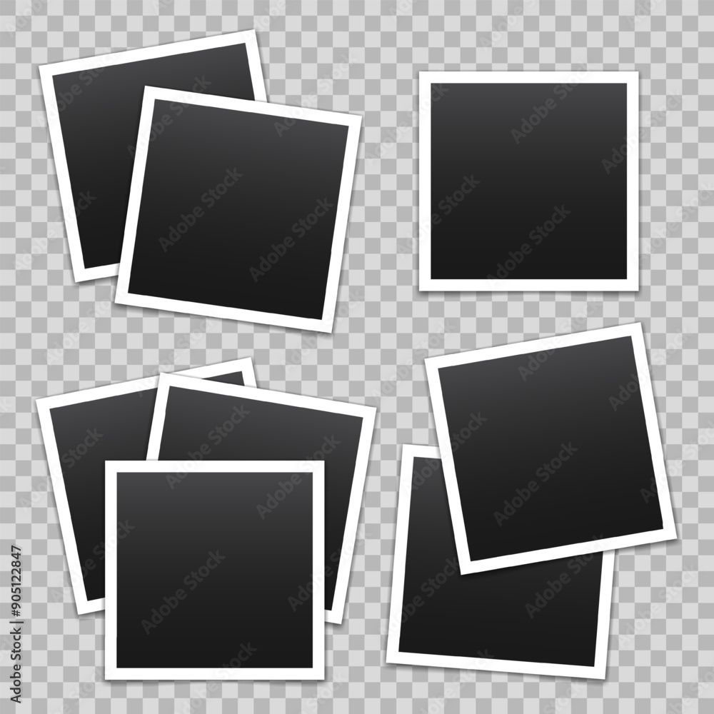 Poster vector empty photo frames with shadow isolated on transparent background. template mockup photo desi