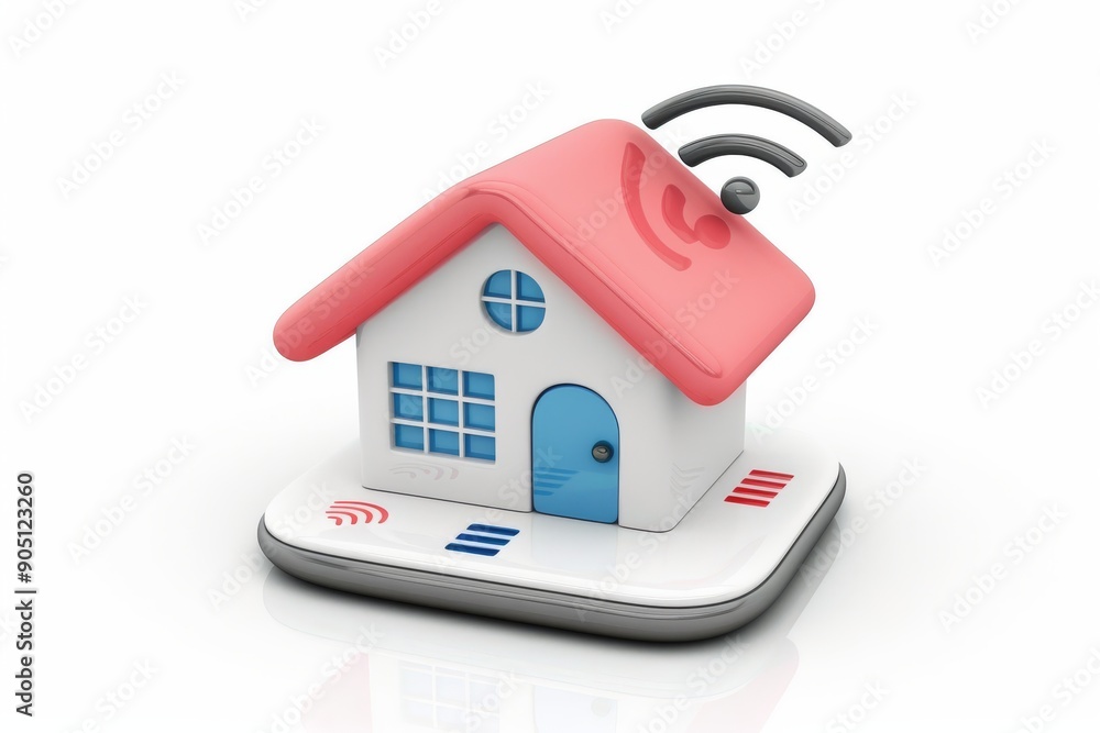 Poster animated scene of tiny characters in a smart home environment depicting connectivity and modern livi