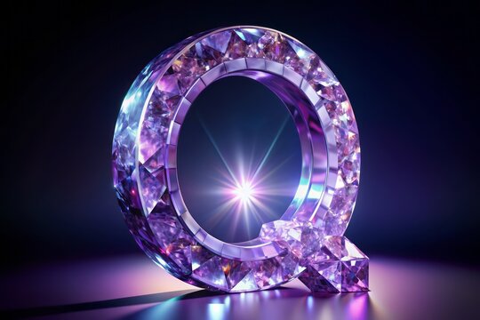 A majestic, lavender-tinted crystal forms the elegant shape of the letter Q, refracting light and showcasing its intricate, prismatic beauty against a subtle dark background. - Powered by Adobe