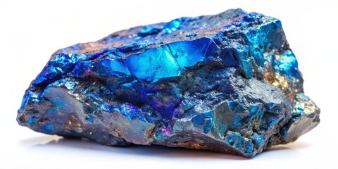 Fototapeta premium Vibrant, rough-hewn tungsten ore specimen exhibits intriguing textures, shimmering silver-blue hues, and metallic luster in its untouched, natural state, showcasing geological beauty.