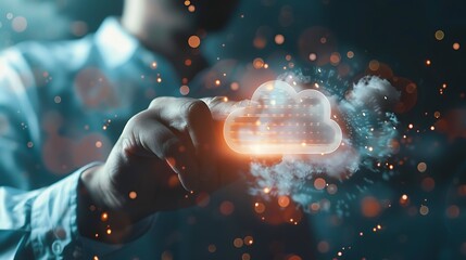 Hand Reaching for Digital Cloud Data