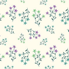 Abstract seamless pattern with flowers and leaves isolated on background.
