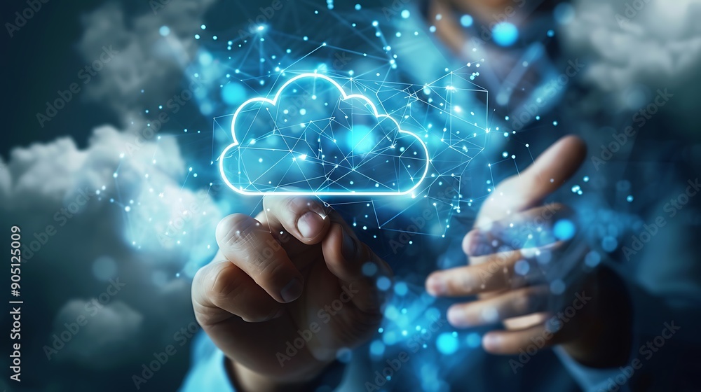 Poster cloud computing concept with hand gestures