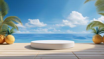 Obraz premium Summer podium background 3D product display beach cosmetic scene sale. Background summer pod