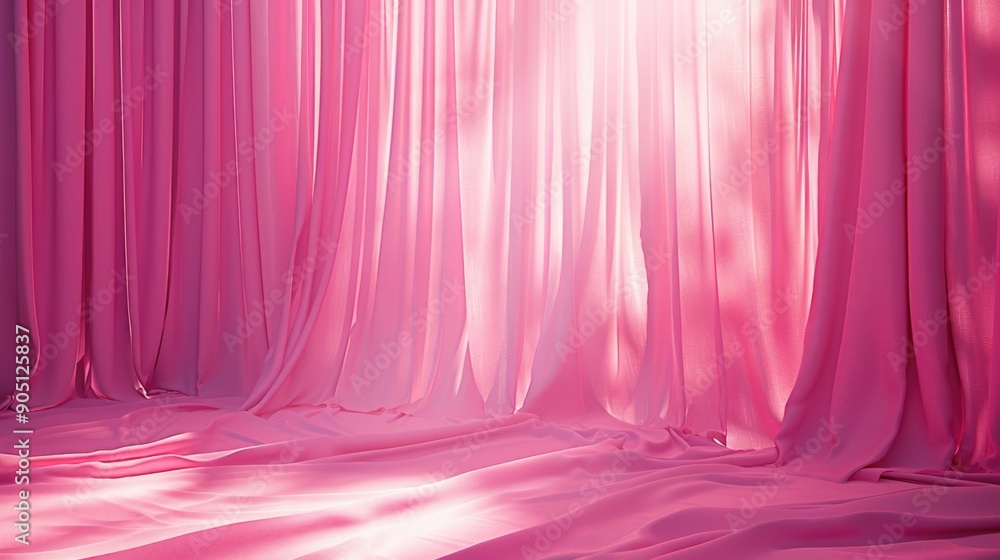 Wall mural A pink curtain stage with soft lighting and a spotlight