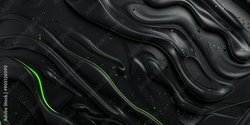 Poster create a captivating composition with contrast using dark waves highlighted by modern green tones