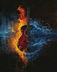 Obraz premium Guitar on Fire and Water Contrast