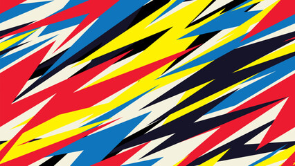 Bright geometric background with zigzags and lightning in comic style. Seamless vector pattern. Speed, shock comic cartoon effect. Repeating zigzag lines with electric power or surprise anime effect.