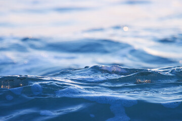 Blue ocean water. Sea water. Selective focus.