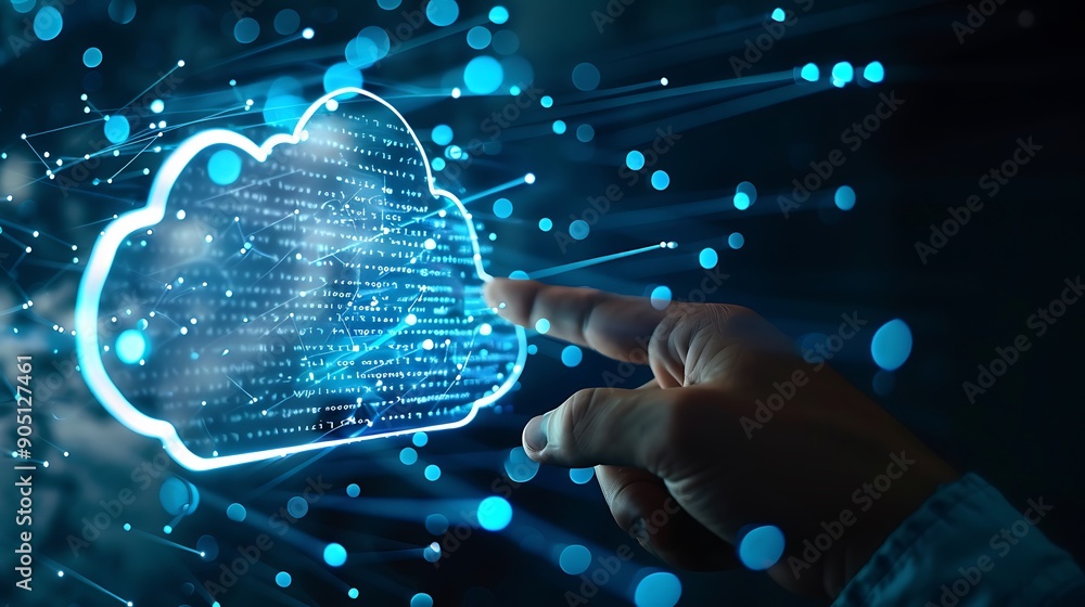 Poster hand interacting with a cloud computing symbol