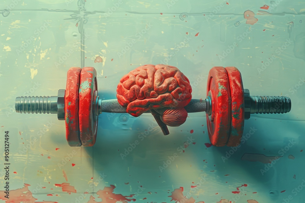 Aufkleber artistic representation of brain functionality with dumbbells illustrating the concept of mental str