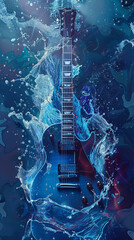 Naklejka premium Electric Guitar and Water Splash, Wet-on-Wet Artistic Style