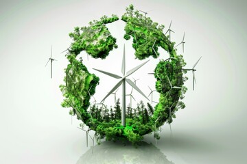 Obraz premium Circular eco-friendly building concept with integrated green spaces and renewable energy promoting sustainability.