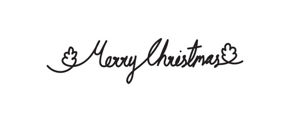 Merry Christmas one line art, hand drawn continuous contour. Holiday concept, festive lettering. New year handwriting text, sketch style, minimalist design. Editable stroke. Isolated. Vector illustrat