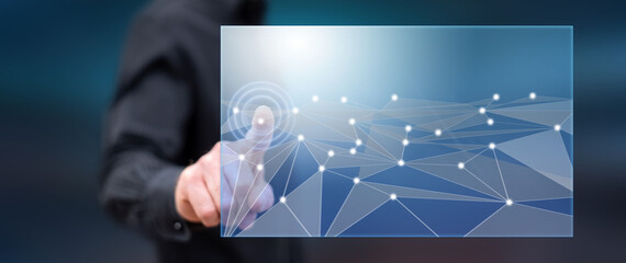 Man touching a virtual network