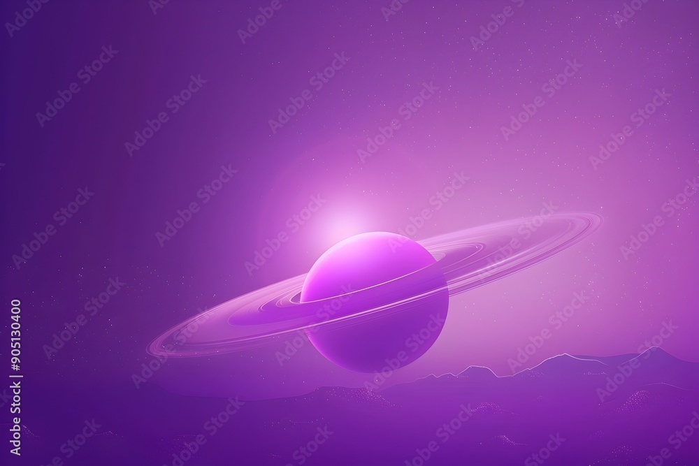 Poster a purple gradient background with rounded edges, featuring a simple planet at the center of the scre