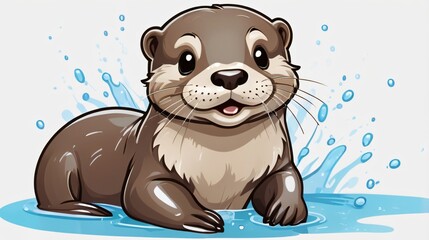 clipart isolated of cute little otter with splash illustration