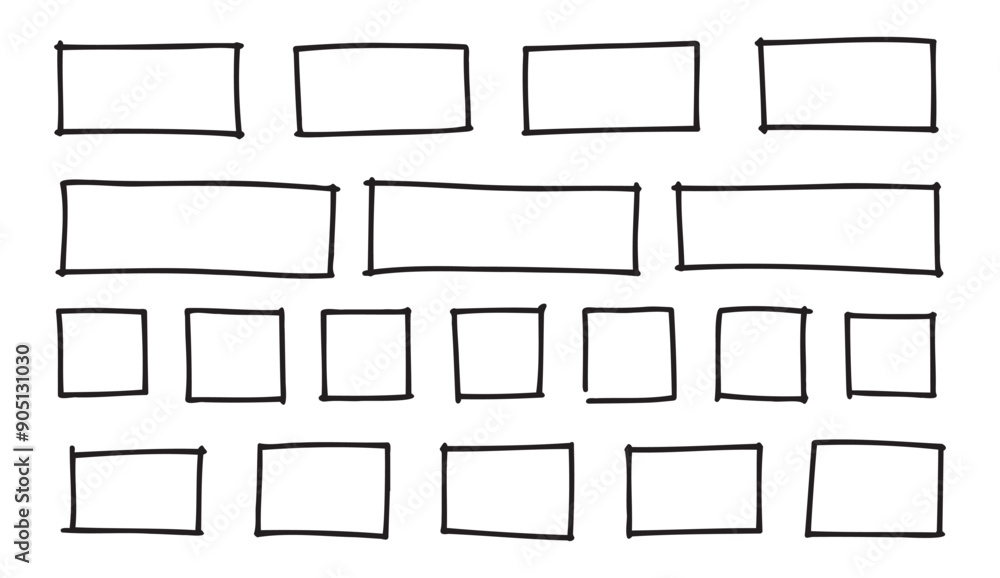 Poster free outline hand drawn vector squares, rectangles different sizes. scribble rectangular frames set.