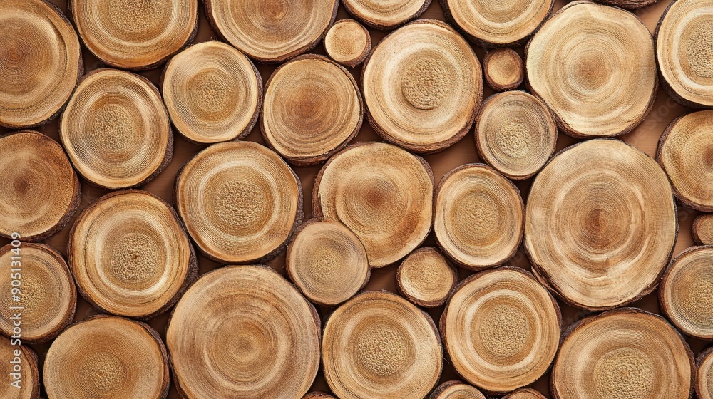 Poster Close-up View of Circular Wooden Slices Arranged in a Pattern