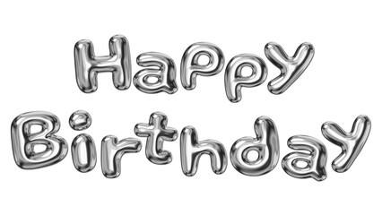 Happy birthday png 3D word sticker, metallic balloon, transparent background