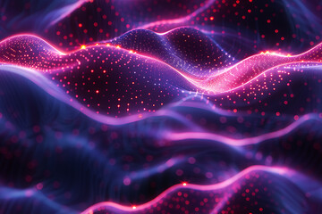 Seamless abstract texture featuring waves with glowing dots and lines, creating a futuristic and dynamic design with depth.
