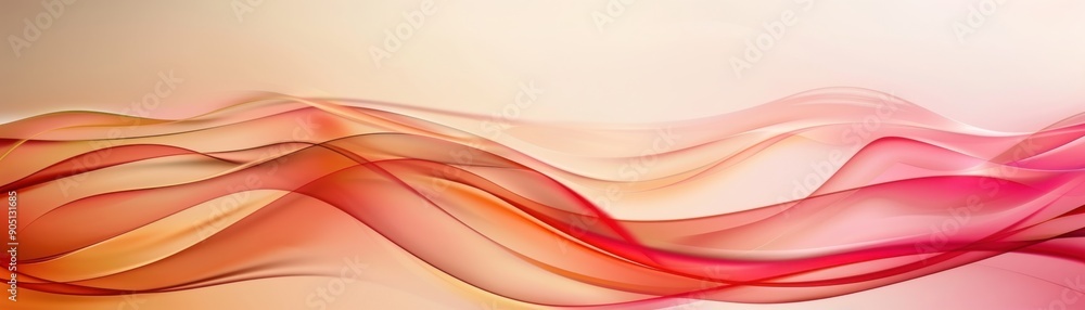 Poster abstract flow of colorful waves in shades of pink and orange, creating a serene and dynamic backgrou