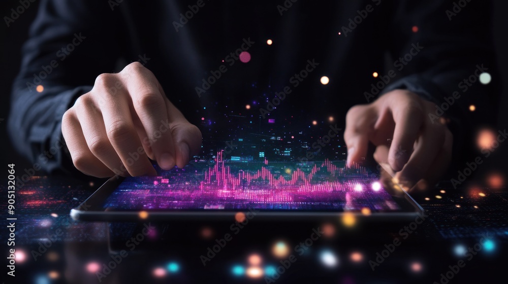 Poster Hands Interacting with Digital Data on a Tablet