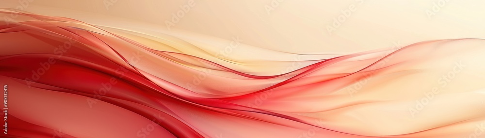 Poster an abstract wave pattern featuring soft hues of red and beige that evokes a sense of warmth and tran