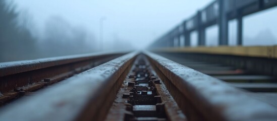 Railroad Tracks Disappear into Foggy Distance