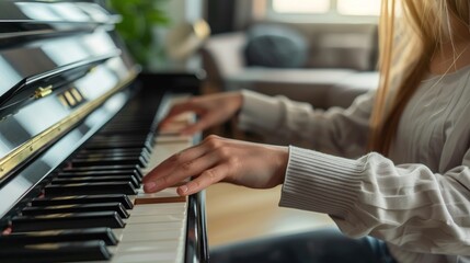 Obraz premium Woman's Hand Playing Piano Keys