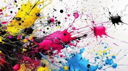 Splatter paint vector fan art, diverse color splashes, clean lines, contemporary design, intricate vector art, high detail